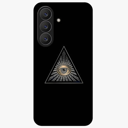 Illuminati Evil Glass Case showing flat back view with mysterious illuminati symbol artwork and glossy glass finish.