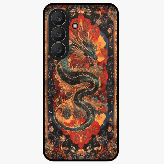 Inferno Dragon Soul Glass Case showing flat back view with fiery dragon artwork and glossy glass finish.