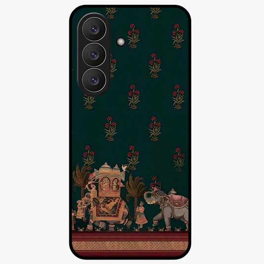 Macmerise Glass Case showing flat back view with stylish modern artwork and glossy glass finish.