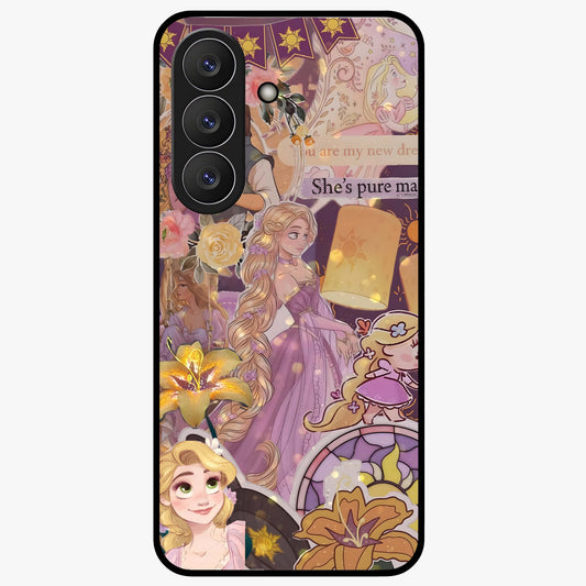 Magical Tangled Dream Glass Case showing flat back view with dreamy tangled artwork and glossy glass finish.