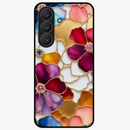 Marble Flower Pattern Glass Case showing flat back view with marble texture floral artwork and glossy glass finish.