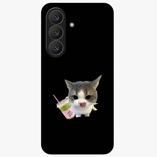 Matcha Cat Style Glass Case showing flat back view with cute matcha themed cat artwork and glossy glass finish.