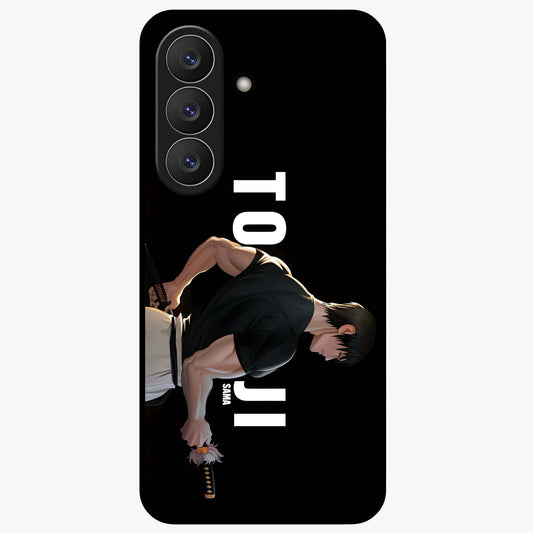 Midnight Blade Resolve Glass Case showing flat back view with dark warrior sword artwork and glossy glass finish.