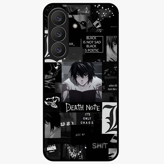 Midnight Chaos Mind Glass Case showing flat back view with abstract dark themed artwork and glossy glass finish.