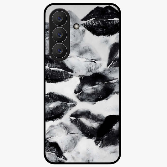 Midnight Kiss Marks Glass Case showing flat back view with lipstick kiss mark artwork and glossy glass finish.