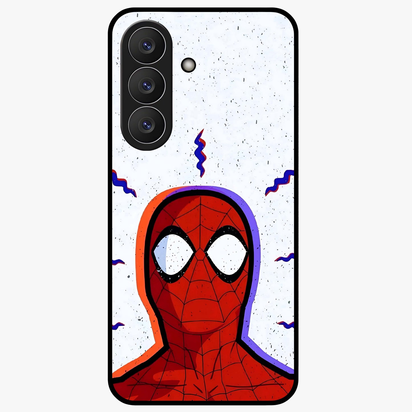 Omg Spiderman Glass Case showing flat back view with bold superhero inspired artwork and glossy glass finish.
