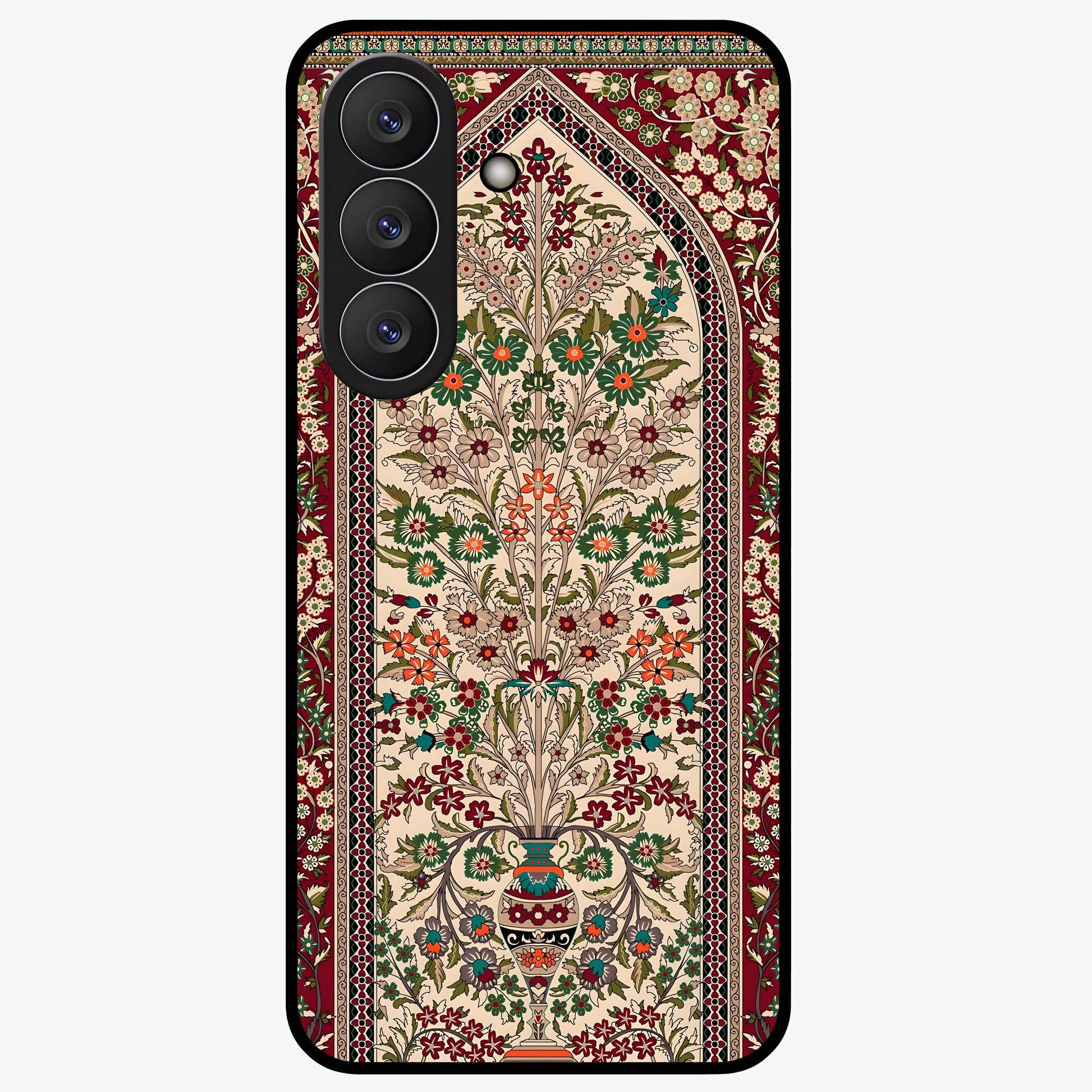 Persian Inspired Glass Case showing flat back view with ornate Persian style pattern artwork and glossy glass finish.