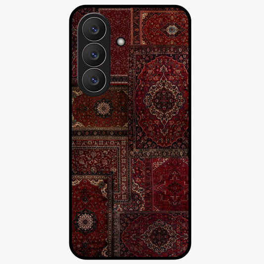Persian Velvet Tale Glass Case showing flat back view with luxurious Persian velvet pattern artwork and glossy glass finish.