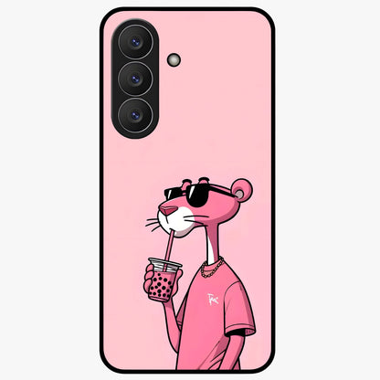 Pink Panther Glass Case showing flat back view with iconic pink panther artwork and glossy glass finish.