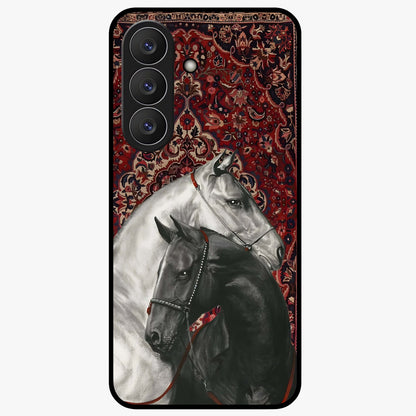 Regal Stallion Tapestry Glass Case showing flat back view with majestic horse tapestry artwork and glossy glass finish.