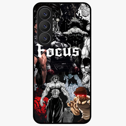 Relentless Power Focus Glass Case showing flat back view with motivational typography artwork and glossy glass finish.