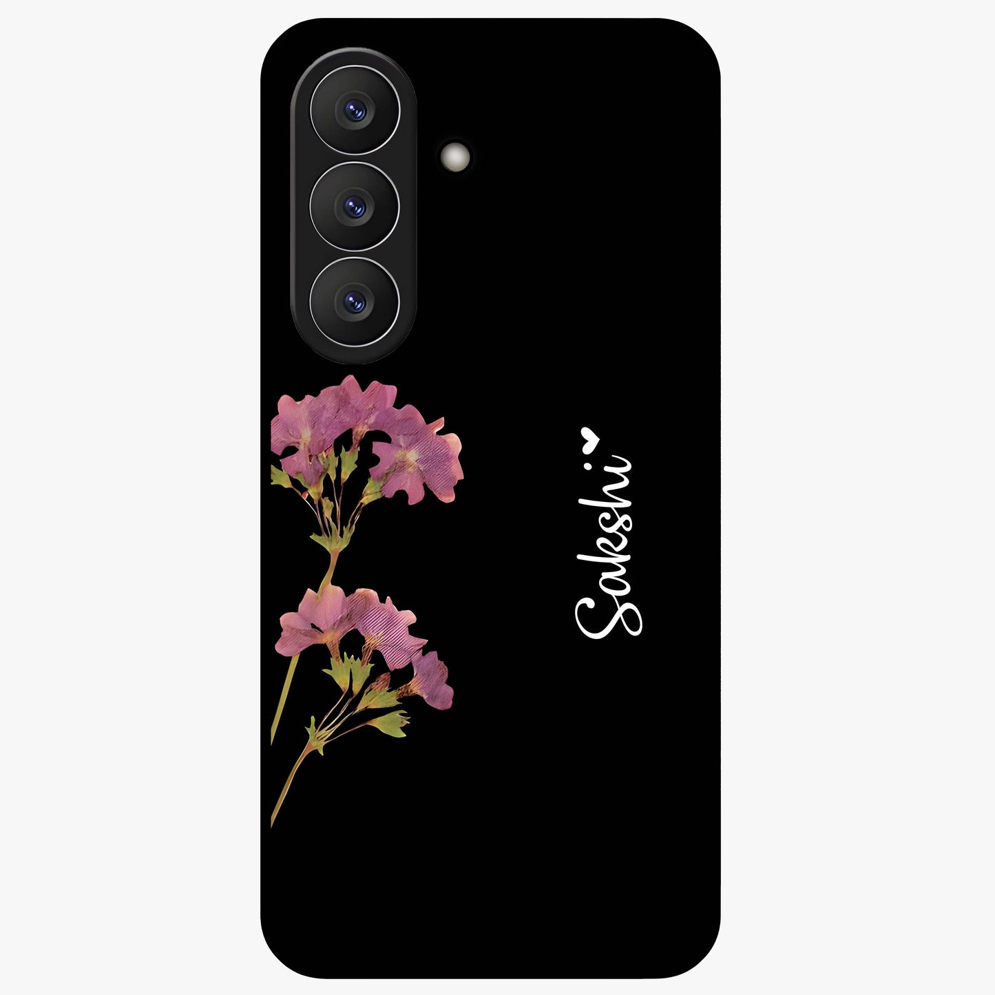 Riching Lavender Flower Custom Name Glass Case showing flat back view with lavender floral artwork and personalized name design.
