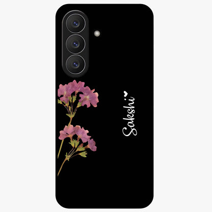 Riching Lavender Flower Custom Name Glass Case showing flat back view with lavender floral artwork and personalized name design.