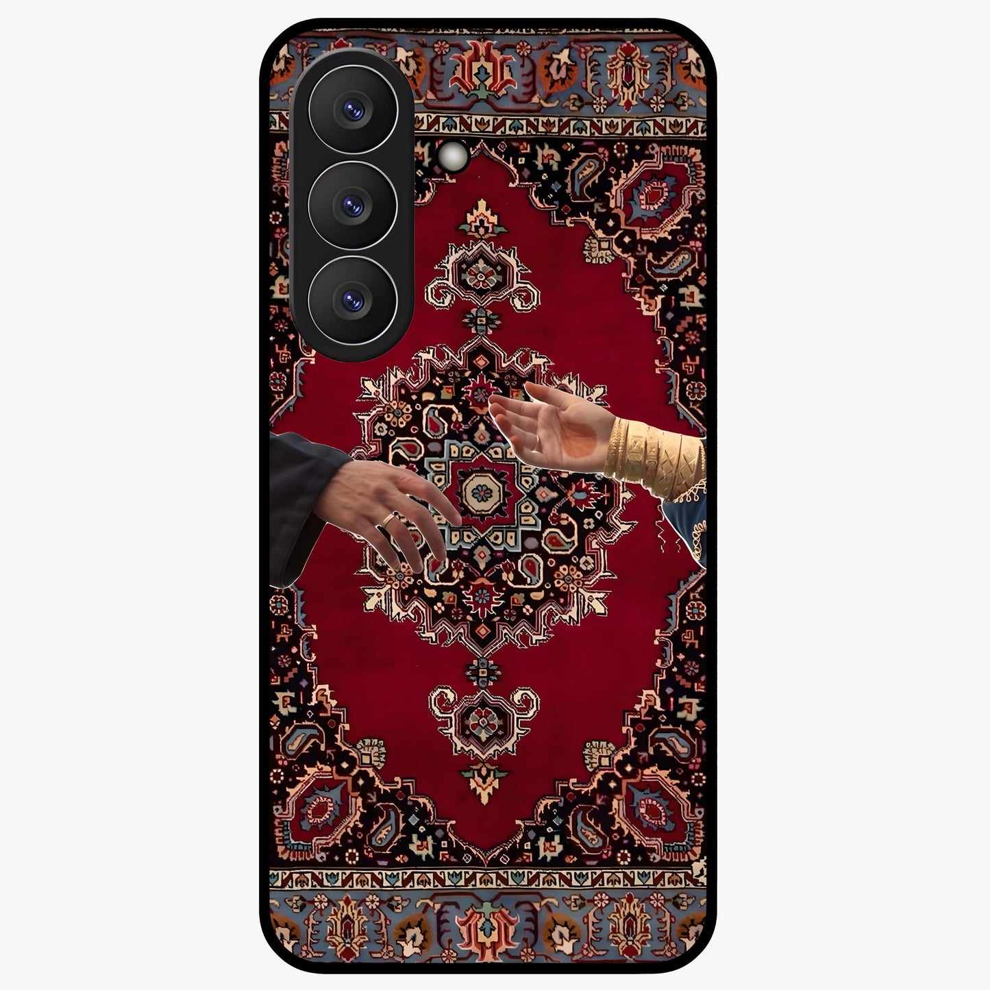 Royal Touch Reach Glass Case showing flat back view with elegant royal themed artwork and glossy glass finish.