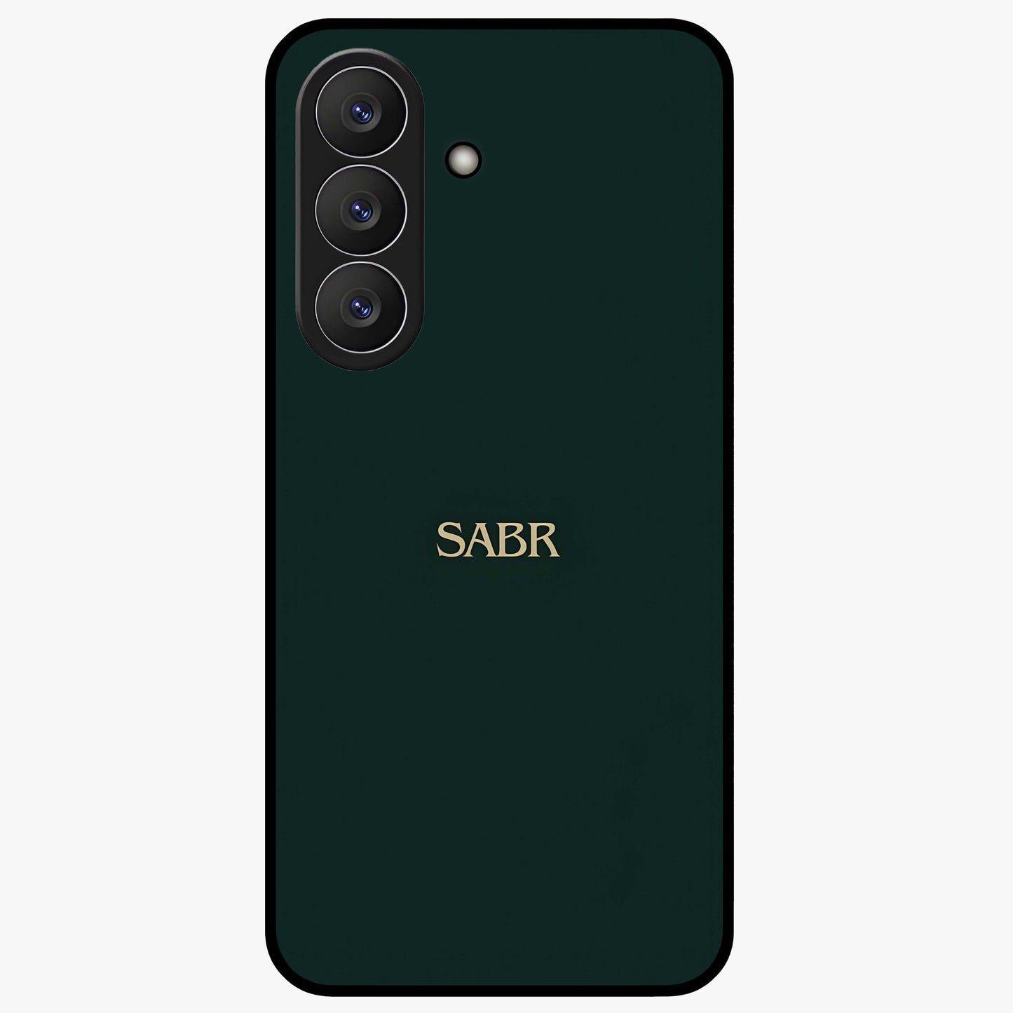 Sabr Minimal Patience Glass Case showing flat back view with minimalist typography artwork and glossy glass finish.