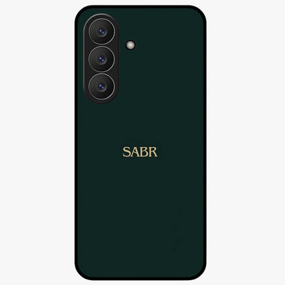 Sabr Minimal Patience Glass Case showing flat back view with minimalist typography artwork and glossy glass finish.