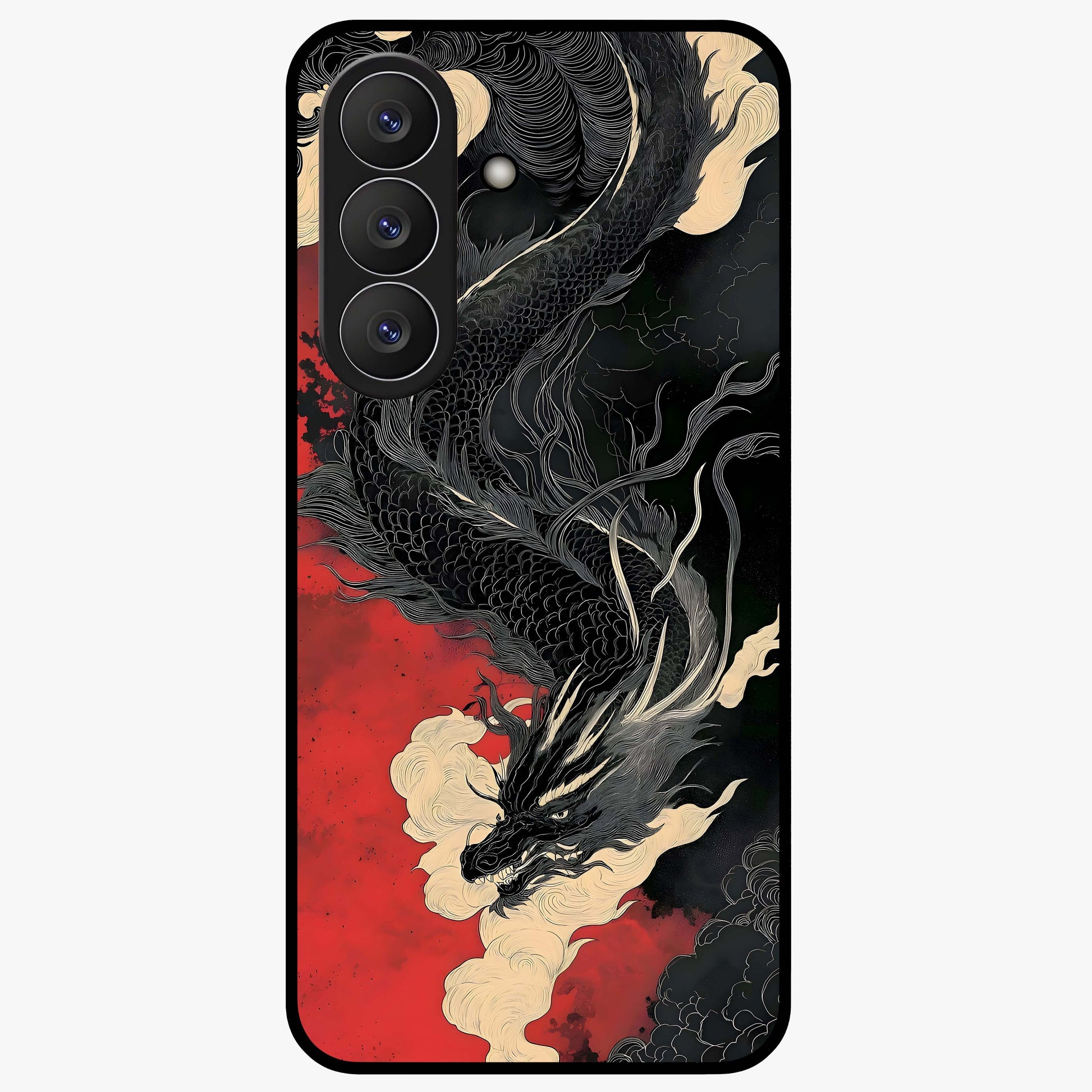 Shadow Dragon Fury Glass Case showing flat back view with fierce dragon artwork and glossy glass finish.