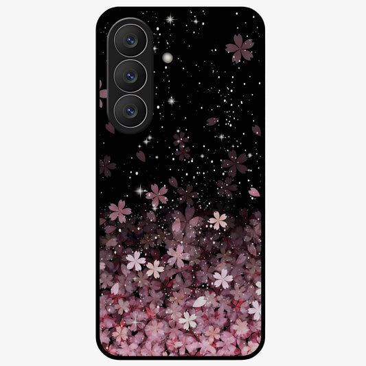 Small Starry Flowers Glass Case showing flat back view with delicate starry floral artwork and glossy glass finish.