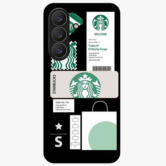 Starbucks Mocha Glass Case showing flat back view with coffee inspired artwork and glossy glass finish.