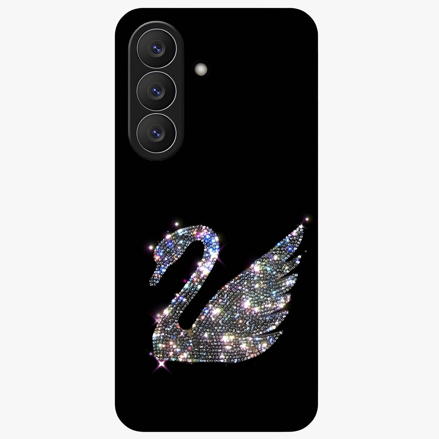 Starlit Swan Grace Glass Case showing flat back view with graceful swan artwork under starry sky and glossy glass finish.
