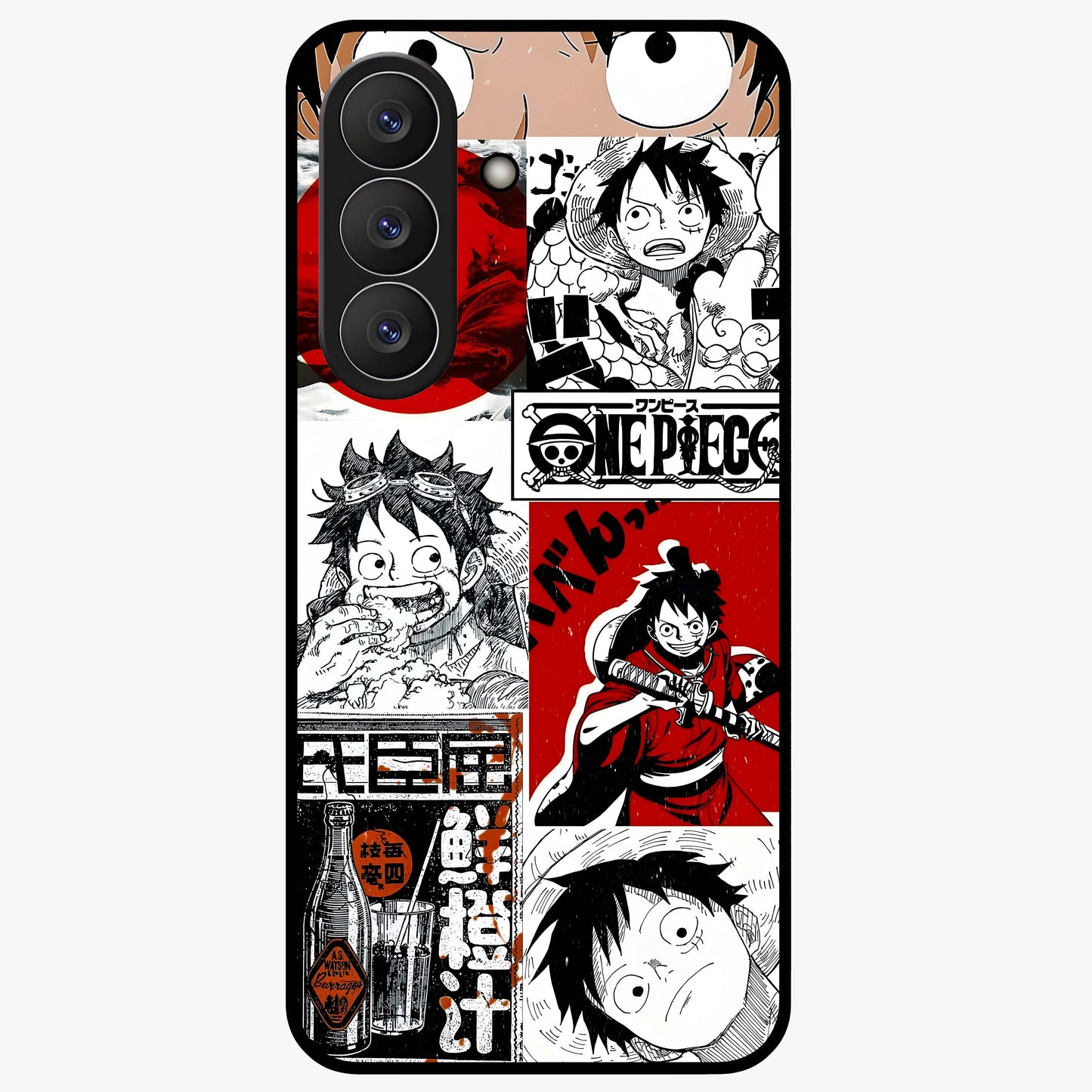 Strawhat Chaos Panels Glass Case showing flat back view with anime inspired chaos panel artwork and glossy glass finish.
