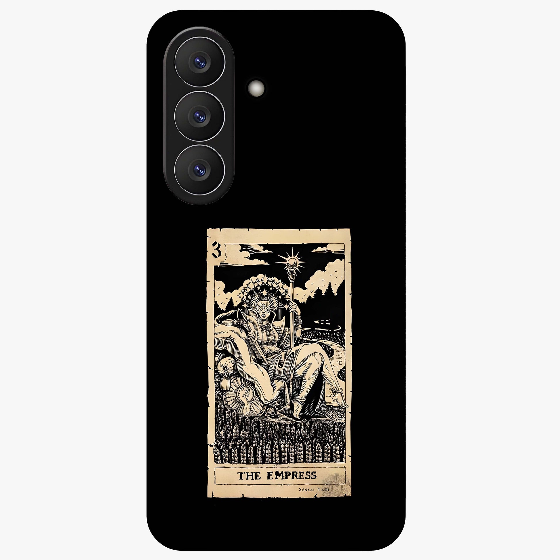 The Empress Glass Case showing flat back view with regal feminine artwork and glossy glass finish.