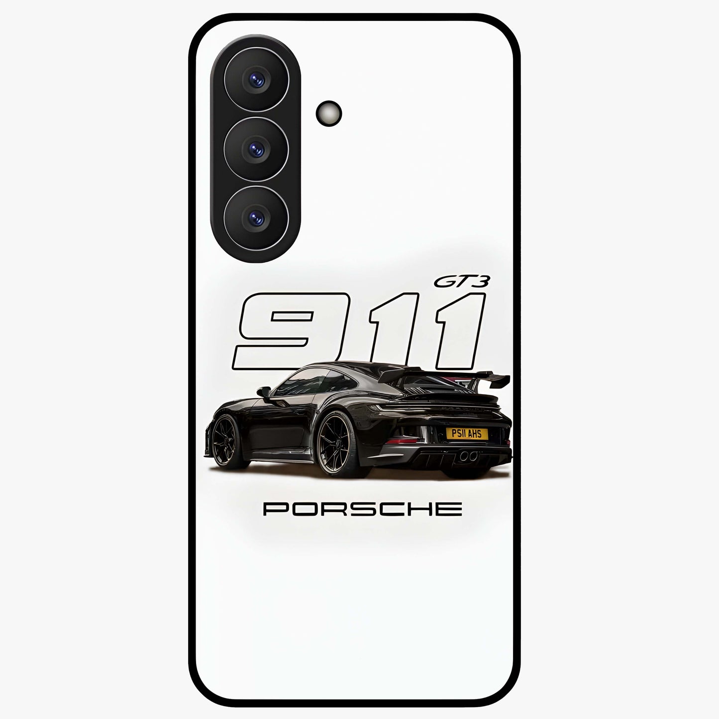 Turbo Legacy Icon Glass Case showing flat back view with iconic sports car inspired artwork and glossy glass finish.