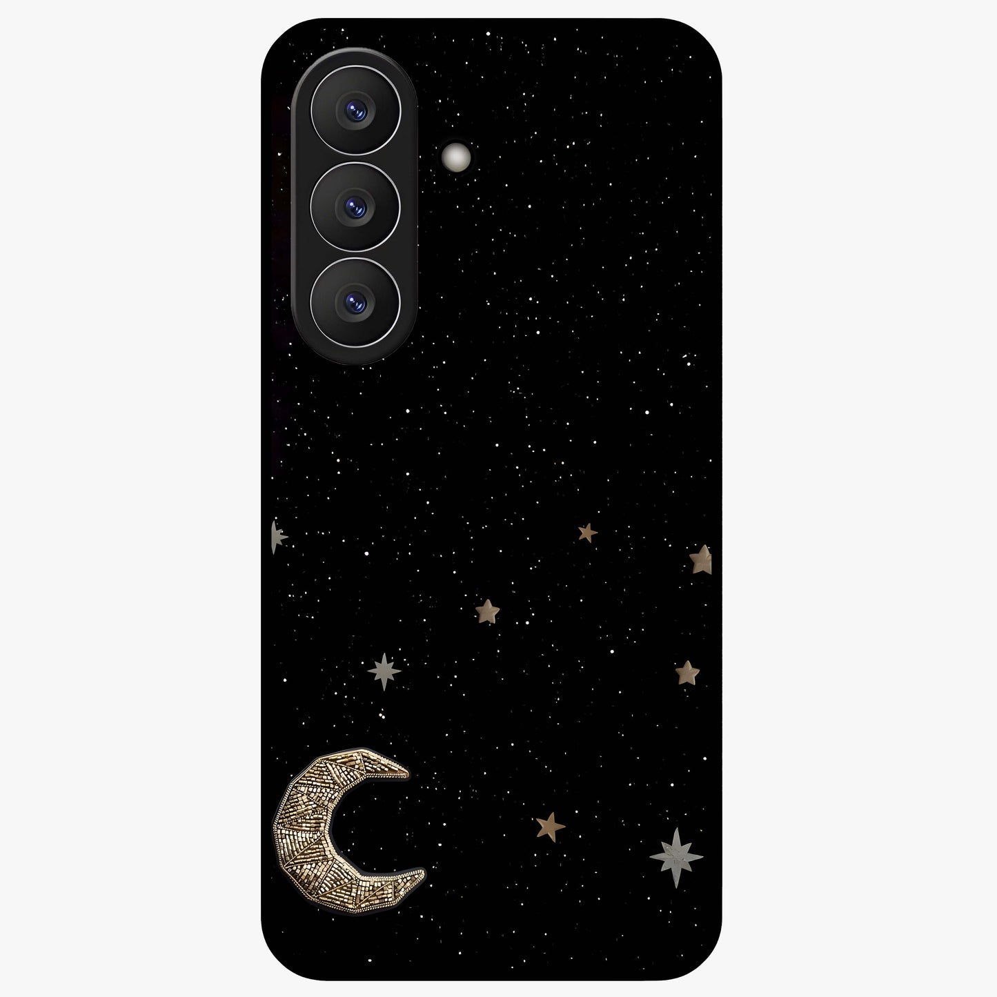 Twinkle Star With Half Moon Glass Case showing flat back view with star and half moon artwork and glossy glass finish.