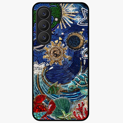 Universe Underwater Spark Glass Case showing flat back view with cosmic underwater themed artwork and glossy glass finish.