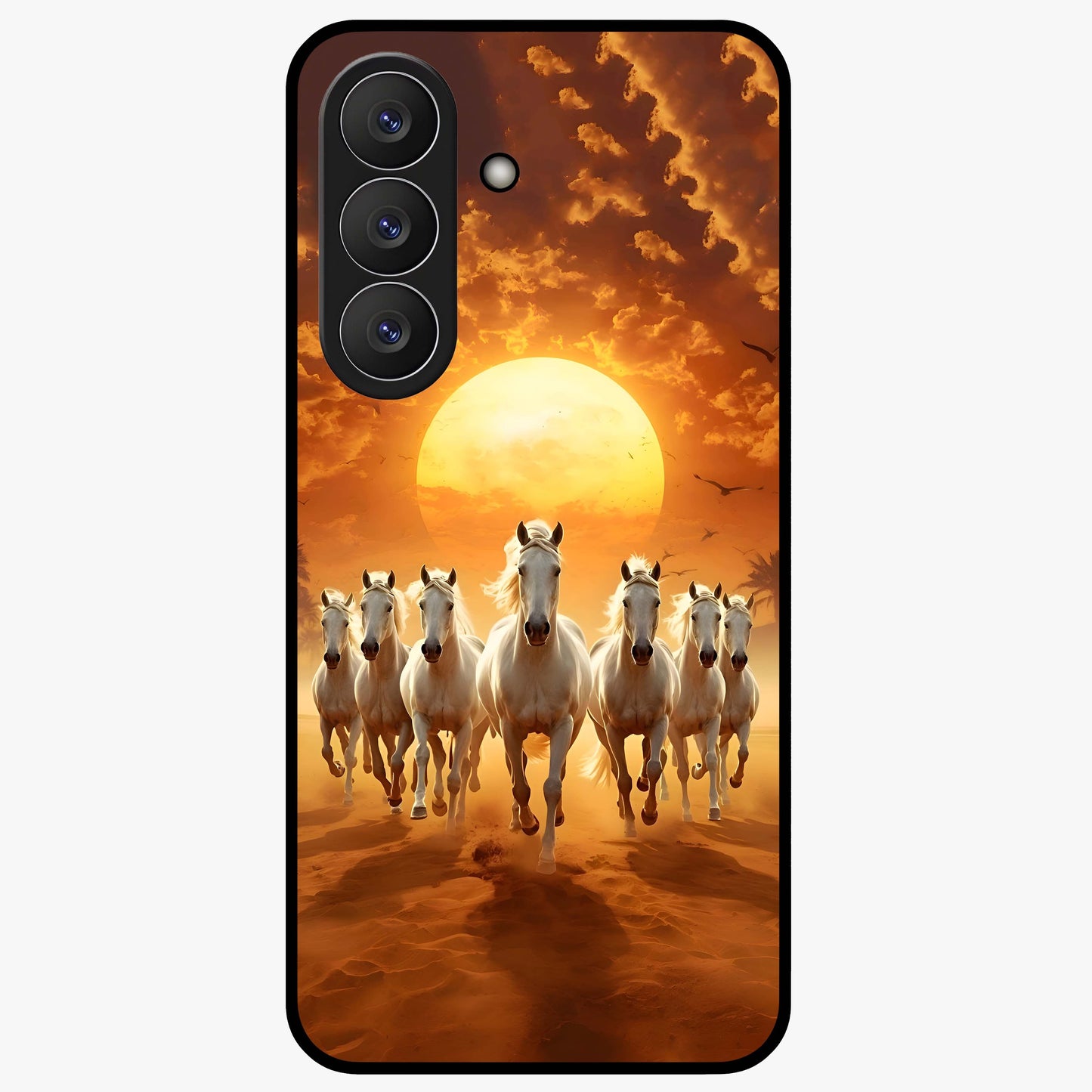 Wild Sunset Majesty Glass Case showing flat back view with majestic sunset landscape artwork and glossy glass finish.