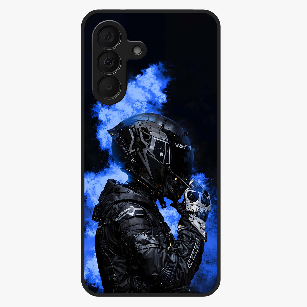 Cyber Sentinel Protocol Glass Case showing flat back view with futuristic cyber themed artwork and glossy glass finish.