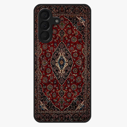 Heritage Carpet Royale Glass Case showing flat back view with ornate Persian carpet inspired pattern and glossy glass finish.