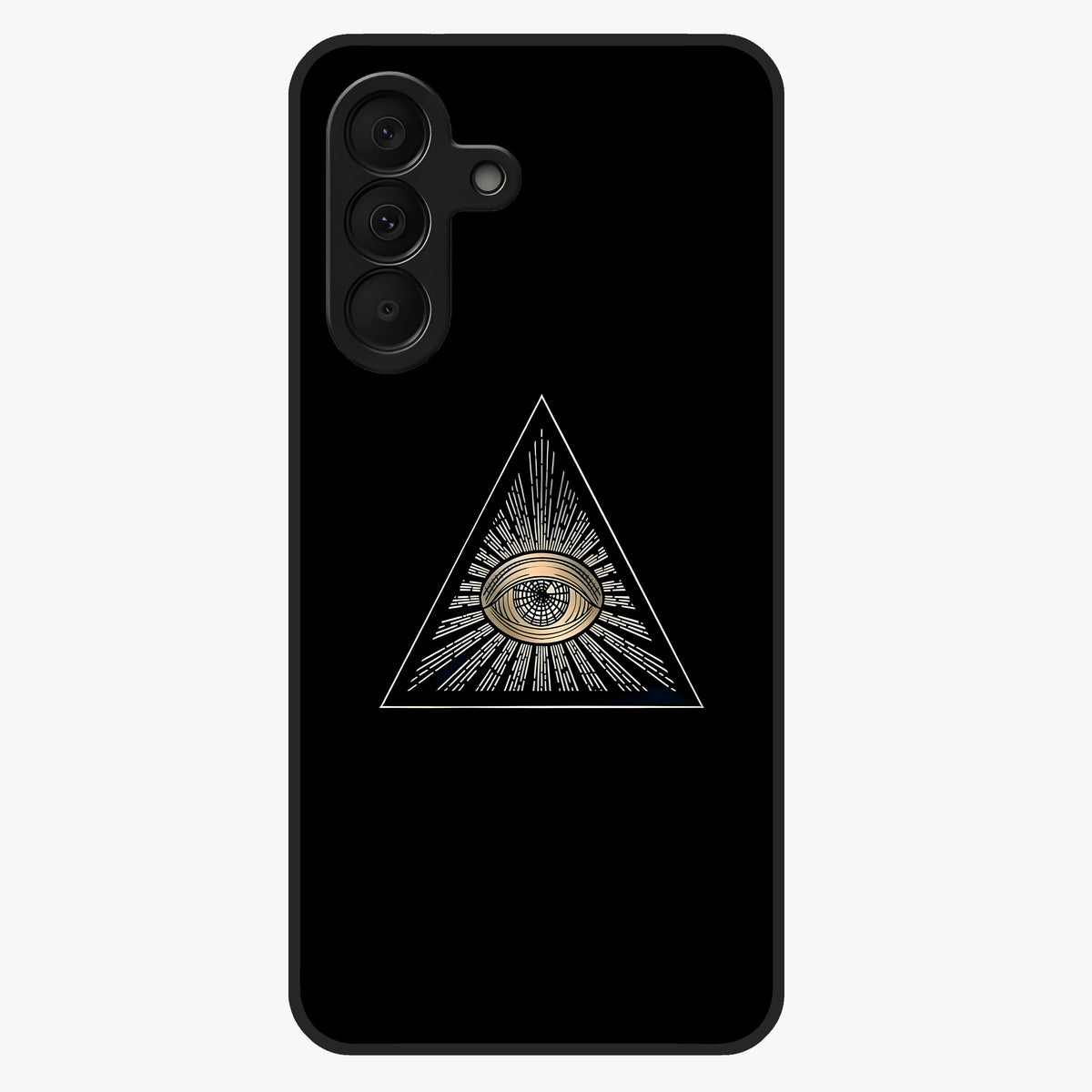 Illuminati Evil Glass Case showing flat back view with mysterious illuminati symbol artwork and glossy glass finish.