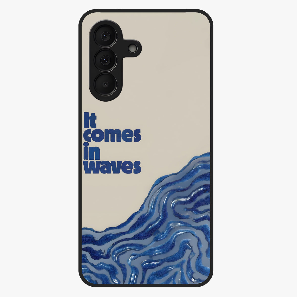 It Comes In Waves Quote Glass Case showing flat back view with inspirational wave themed quote artwork and glossy glass finish.