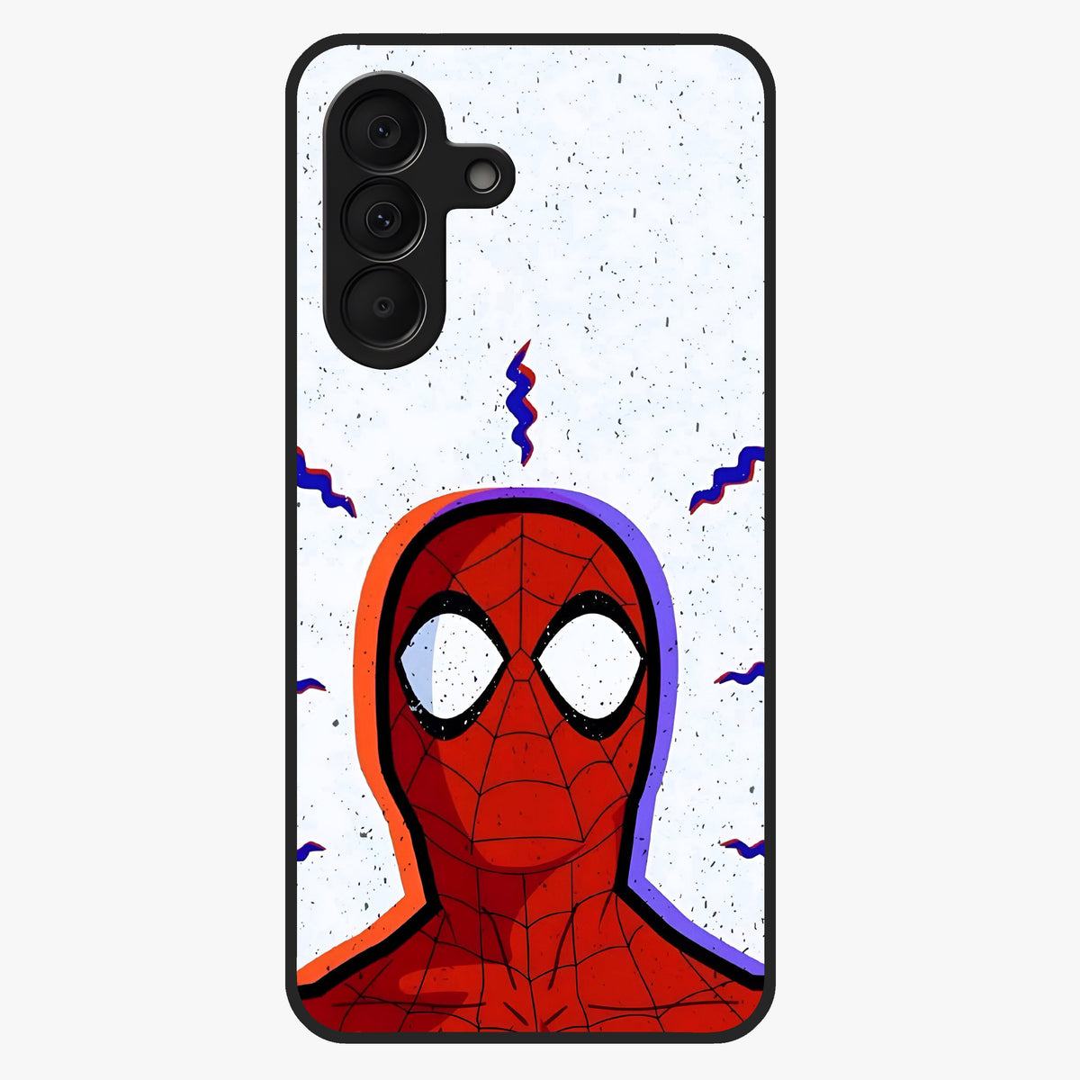 Omg Spiderman Glass Case showing flat back view with bold superhero inspired artwork and glossy glass finish.