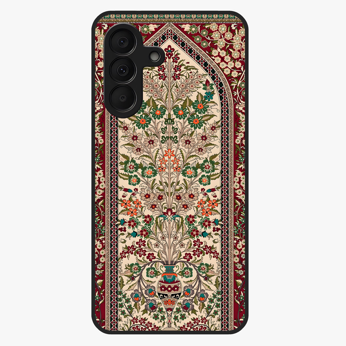 Persian Inspired Glass Case showing flat back view with ornate Persian style pattern artwork and glossy glass finish.