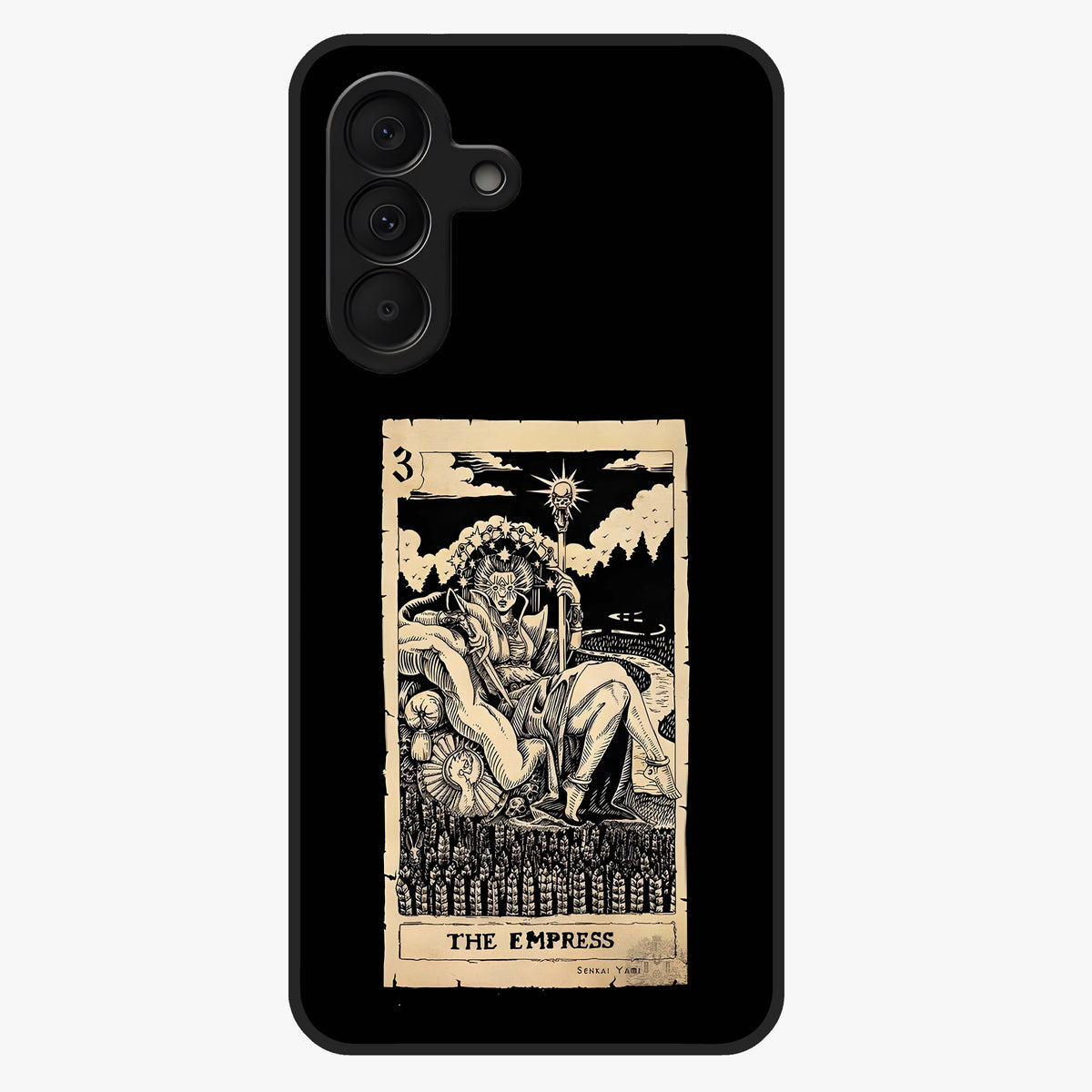 The Empress Glass Case showing flat back view with regal feminine artwork and glossy glass finish.
