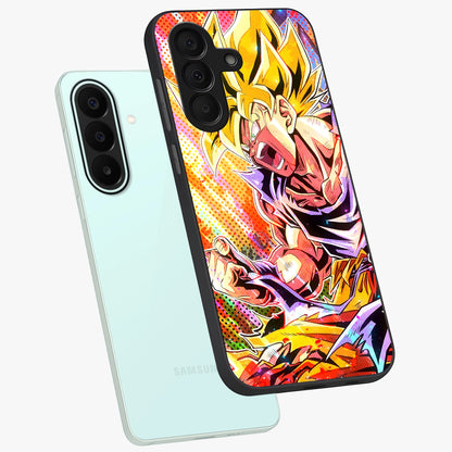 Firing Goku Glass Case displayed in angled mockup highlighting dynamic anime character design with action aesthetic.