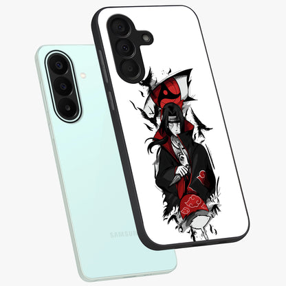 Itachi Limited Edition Naruto Anime Glass Case displayed in angled mockup highlighting dramatic anime illustration with bold action aesthetic.