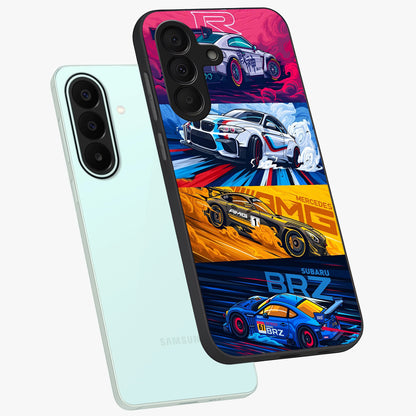 JDM Sports Car Glass Case displayed in angled mockup highlighting sleek Japanese racing car design with automotive aesthetic.
