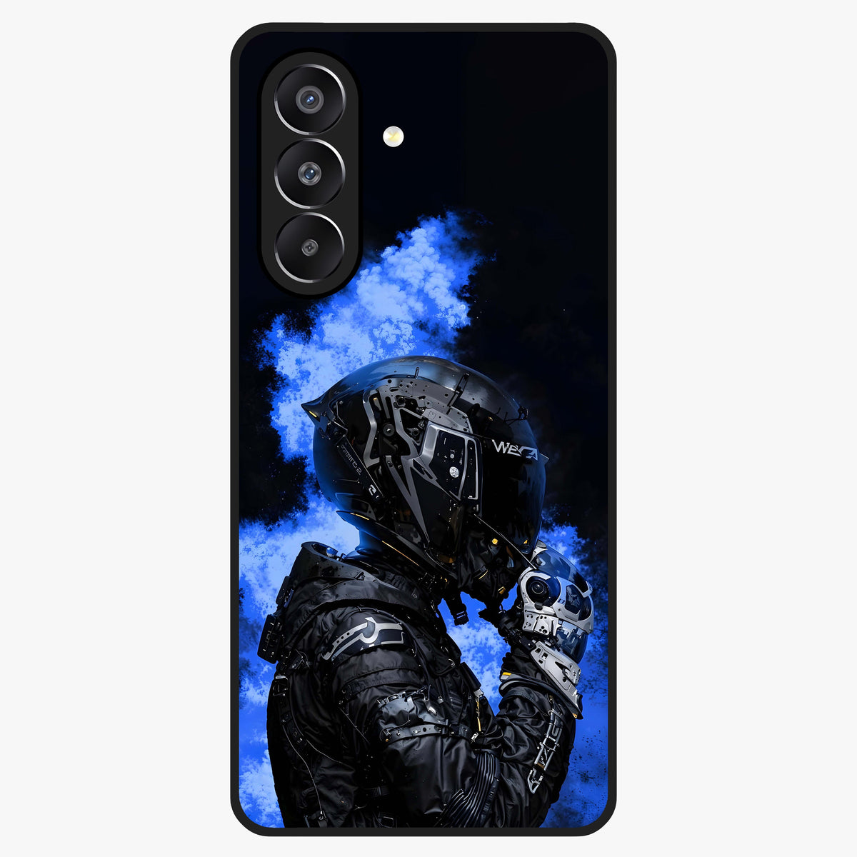 Cyber Sentinel Protocol Glass Case showing flat back view with futuristic cyber themed artwork and glossy glass finish.
