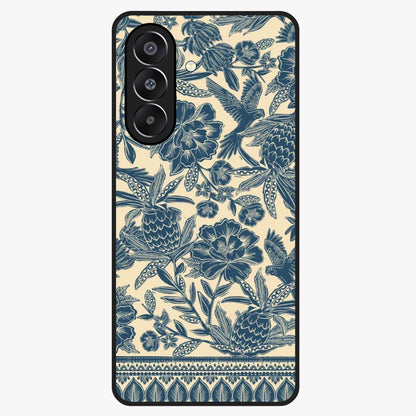 Heirloom Wild Bloom Glass Case showing flat back view with vintage inspired wild flower artwork and glossy glass finish.