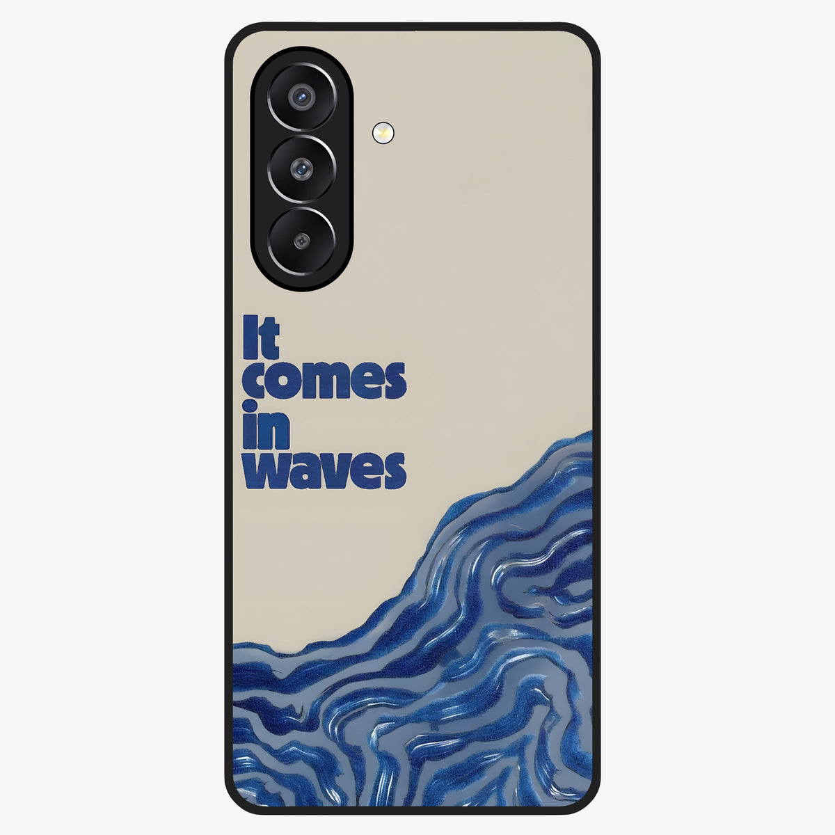 It Comes In Waves Quote Glass Case showing flat back view with inspirational wave themed quote artwork and glossy glass finish.