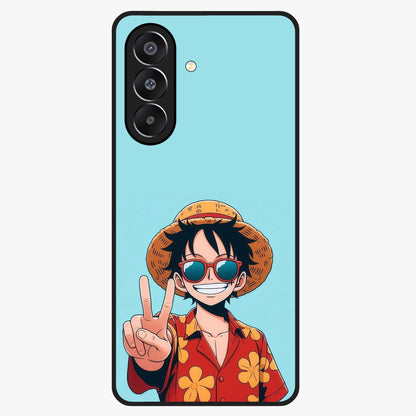 Luffy Summer Anime Vibe Glass Case showing flat back view with vibrant anime character artwork and glossy glass finish.