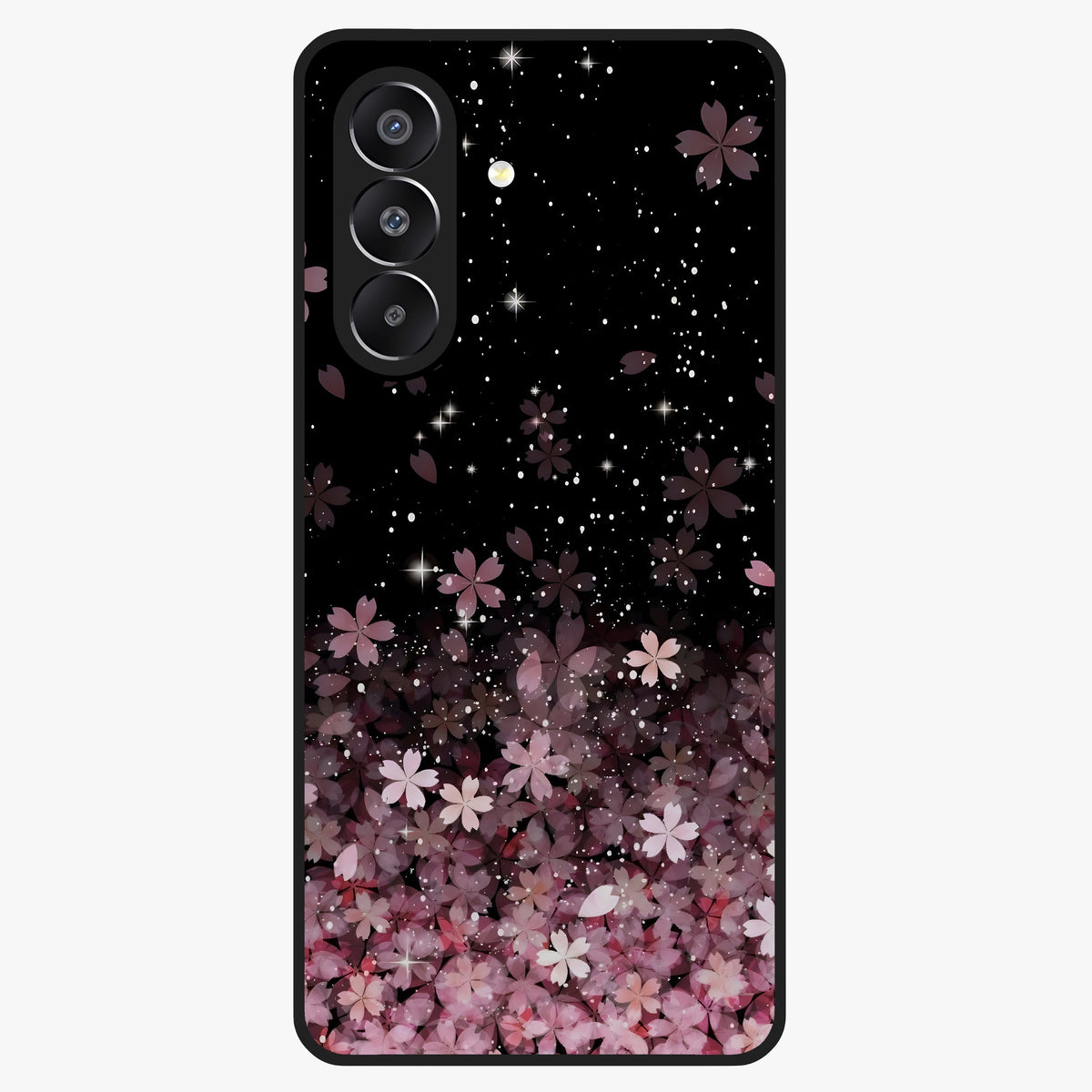 Small Starry Flowers Glass Case showing flat back view with delicate starry floral artwork and glossy glass finish.
