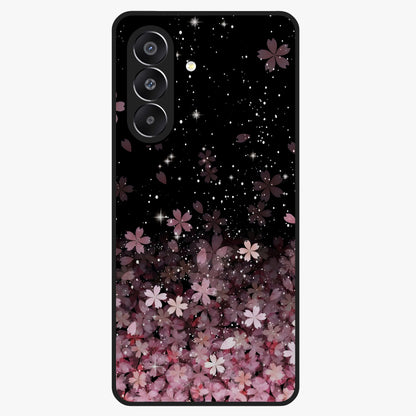 Small Starry Flowers Glass Case showing flat back view with delicate starry floral artwork and glossy glass finish.