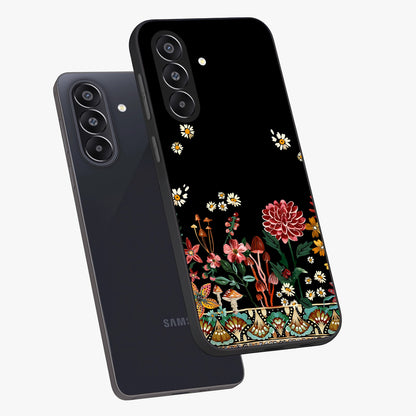 Midnight Bloom Pattern Glass Case displayed in angled mockup highlighting elegant flower design with midnight aesthetic style.