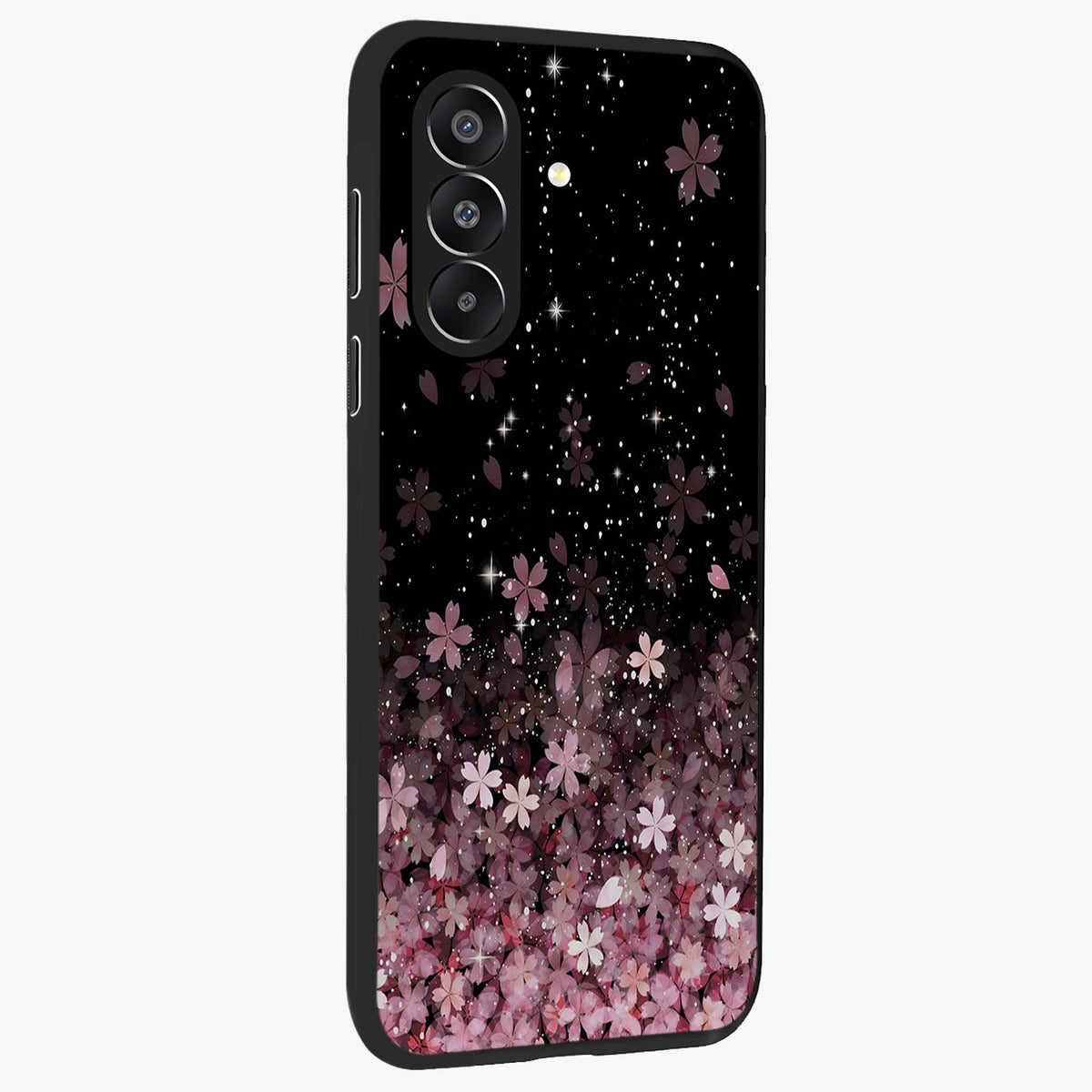 Small Starry Flowers Glass Case upright view showcasing charming floral artwork with dreamy starry theme.