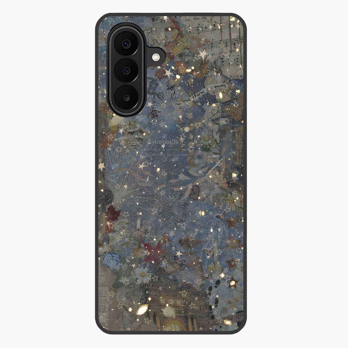 Aesthetic Astrolophia Glass Case showing flat back view with dreamy aesthetic design and glossy glass finish.