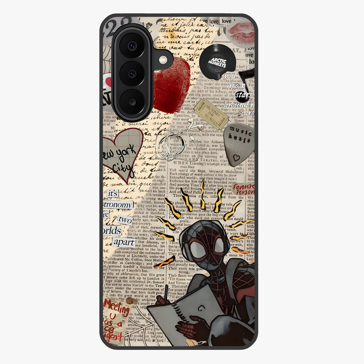 City Dream Sketch Glass Case showing flat back view with artistic city skyline sketch artwork and glossy glass finish.